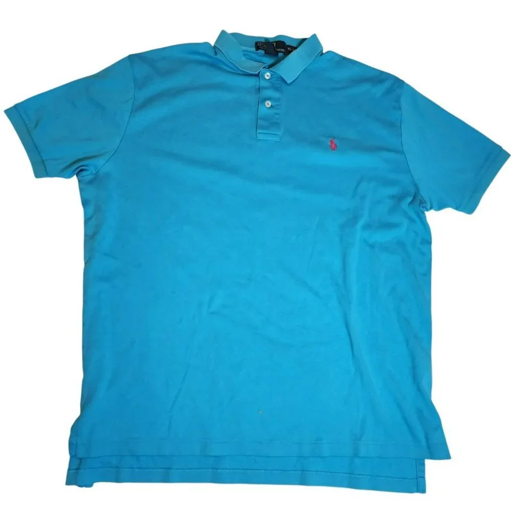 Polo Ralph Lauren Men's XL Blue Cotton Short Sleeve Polo Shirt Classic Fit EUC‎